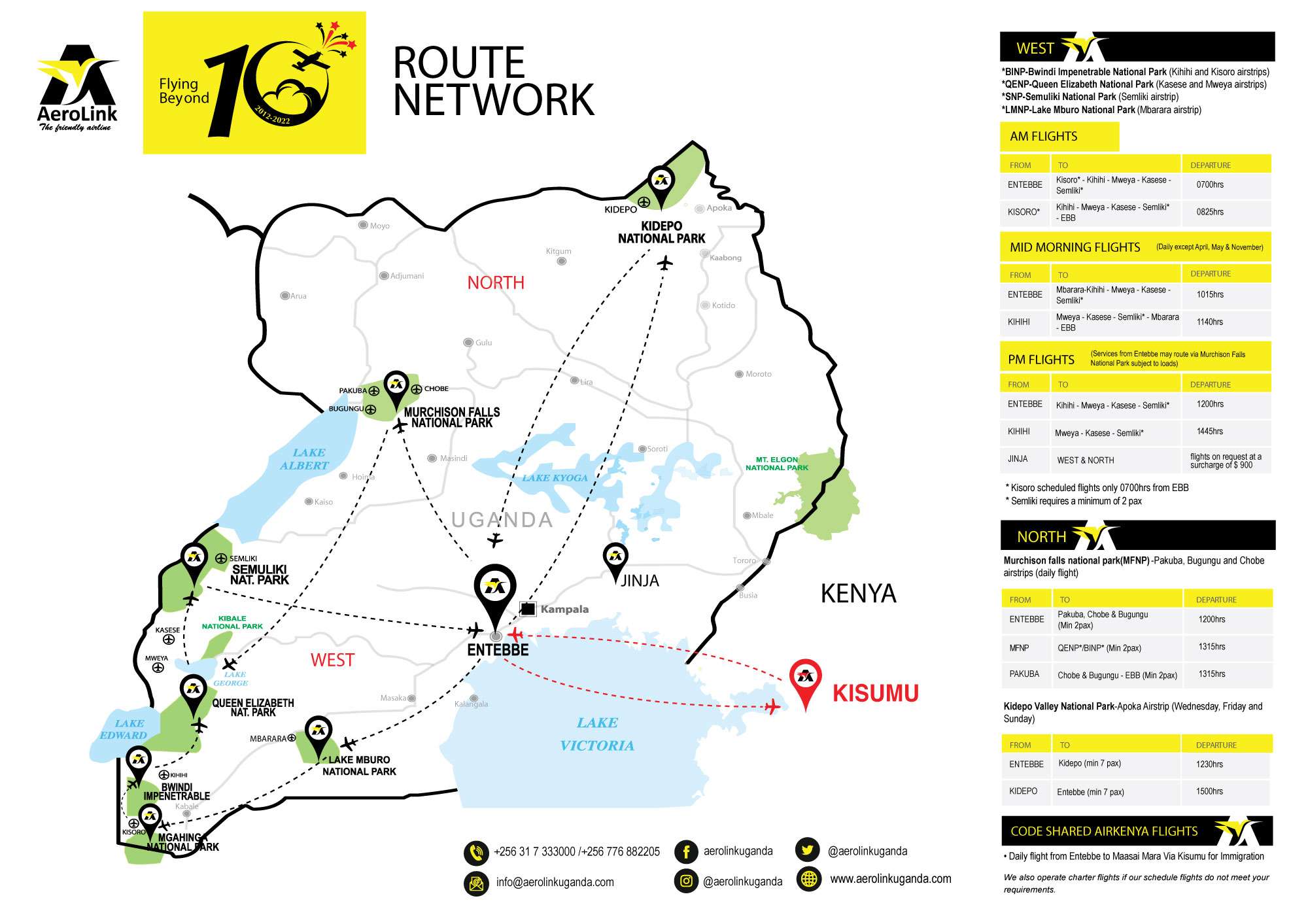 Aerolink Uganda fly-in safaris scheduled routes